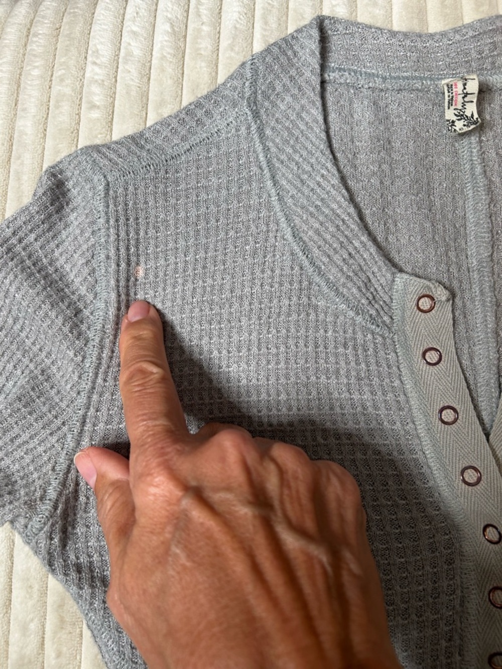 Intimately by Free People One of the Girls Long Sleeve Gray Waffle Knit Henley - Picture 13 of 13